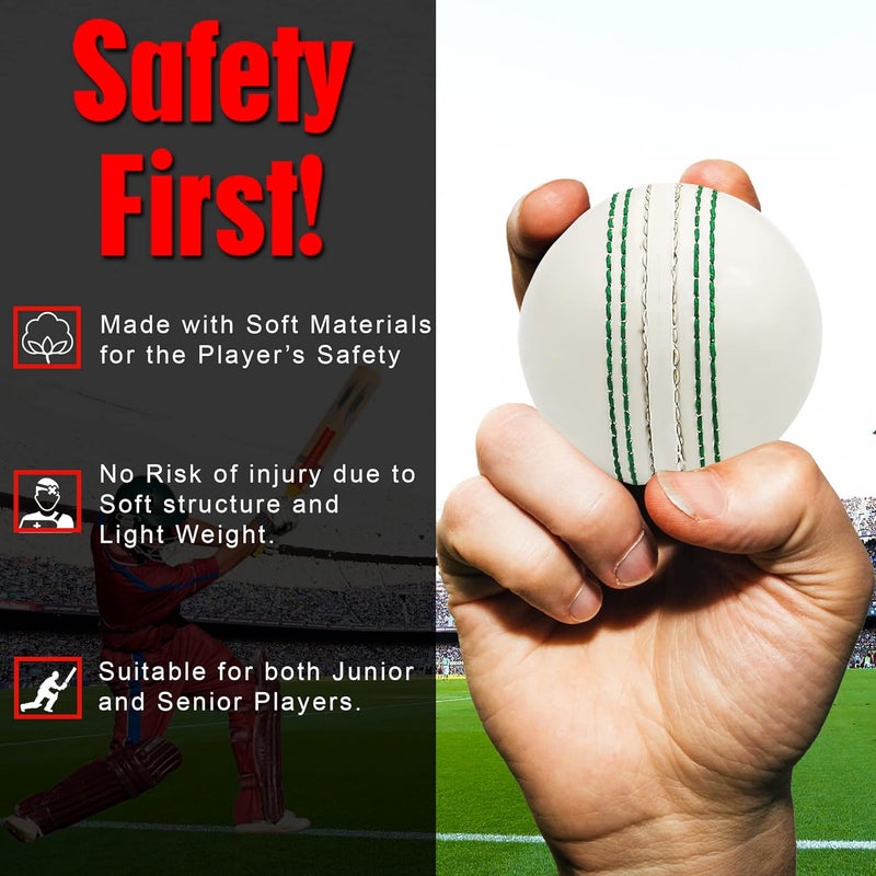 SialPro Soft Cricket Rubber Ball Set Indoor/Outdoor Play for Junior Youth Adult Training, Coaching, Practice Excellent Bounce with Durable Traditional Seams Stitched - Image 3